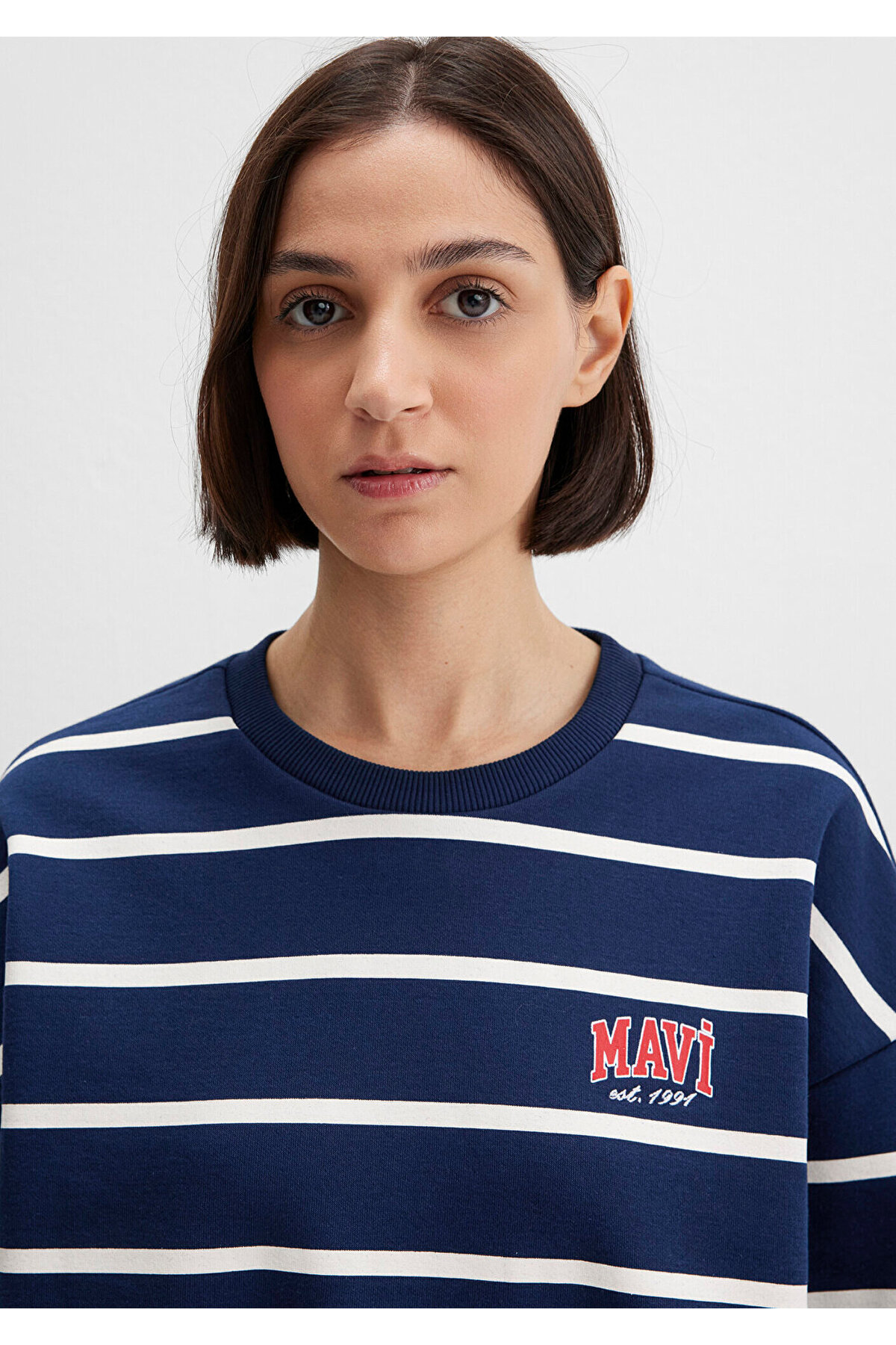 Mavi Çizgili Lacivert Sweatshirt 1S10456-84634 görsel 5