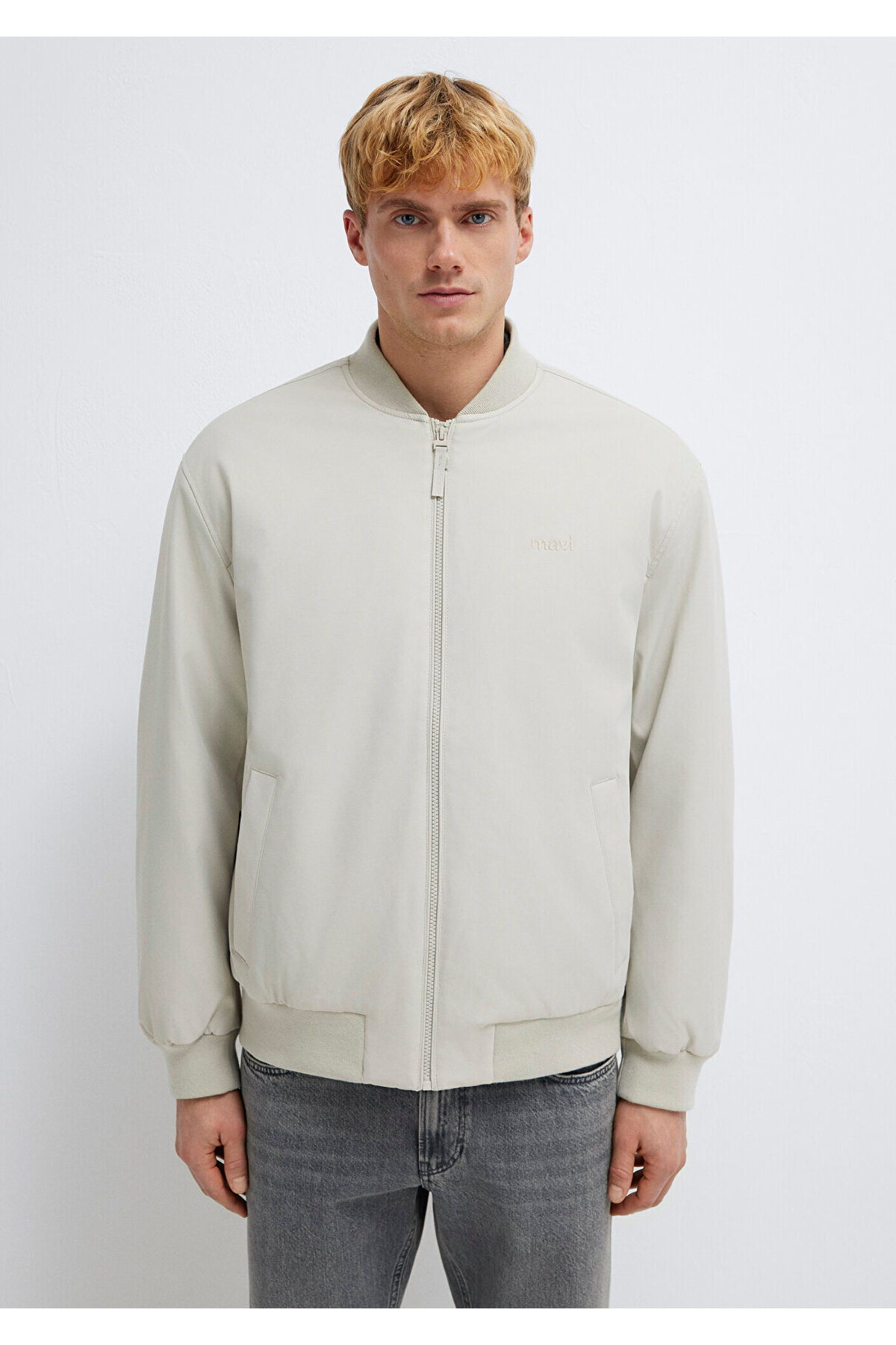 Mavi Logo Nakışlı Gri Bomber Ceket 0110774-70144 görsel 4