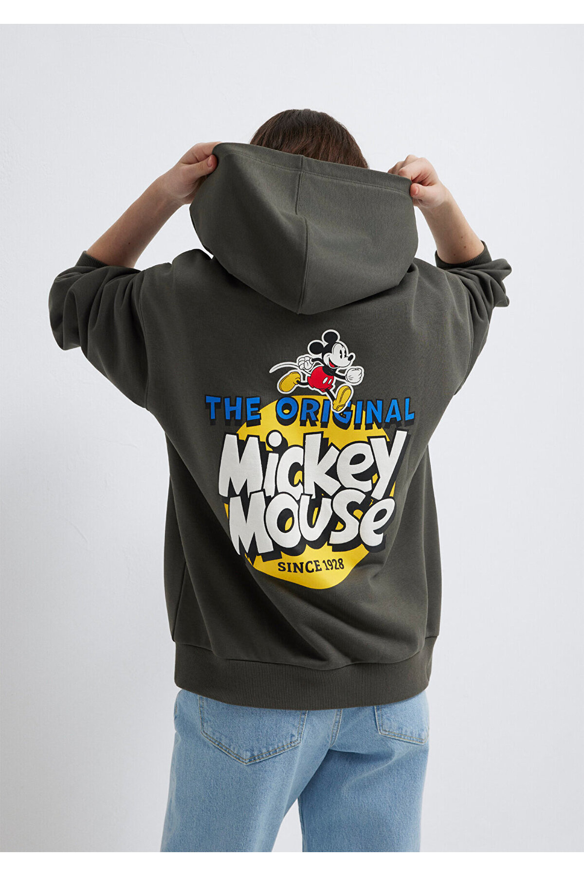 Mavi Mickey Mouse Sırt Baskılı Haki Sweatshirt 1S10521-71553
