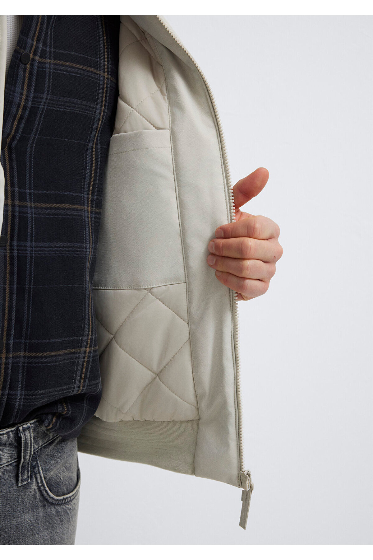 Mavi Logo Nakışlı Gri Bomber Ceket 0110774-70144 görsel 8