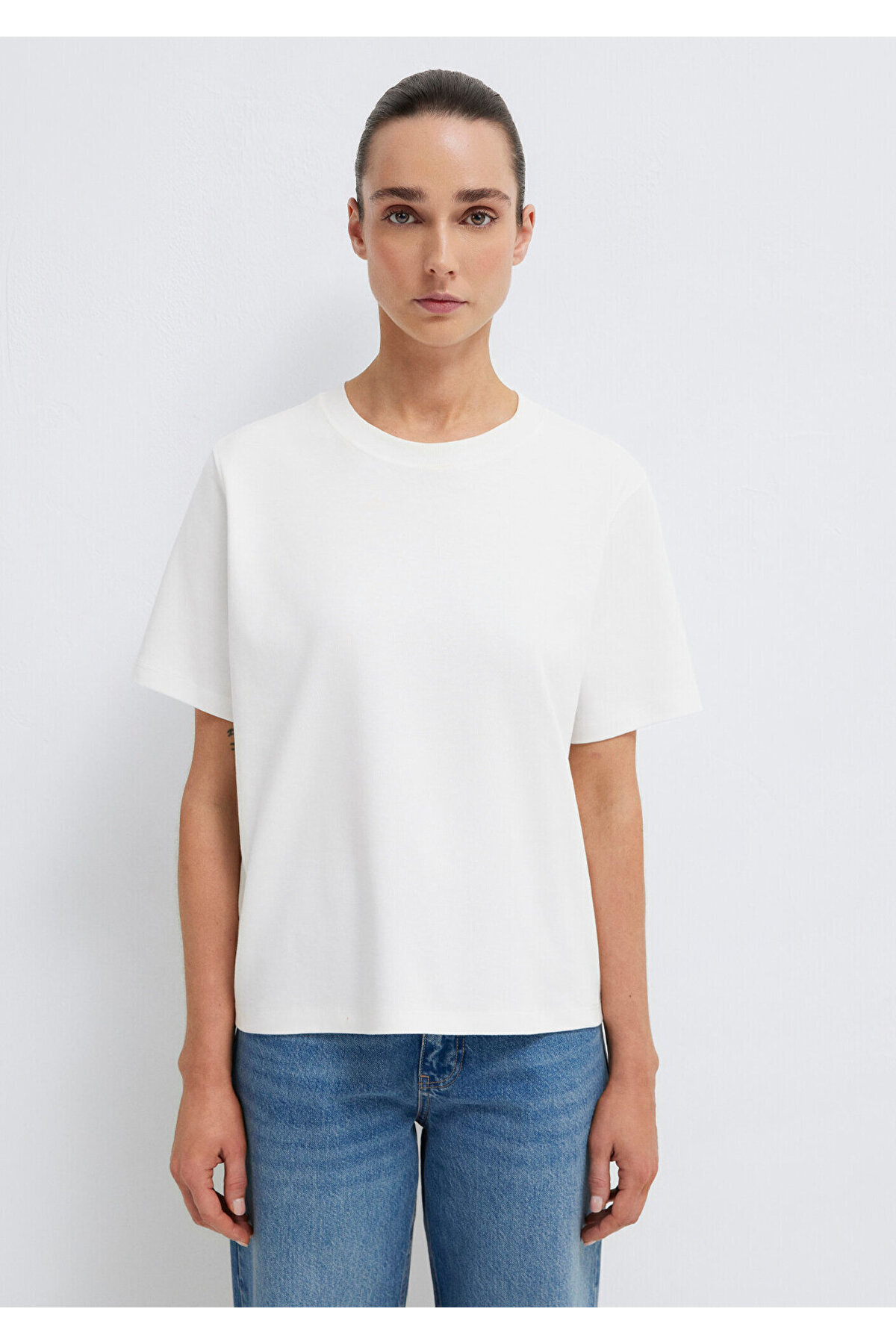 Mavi Ekru Basic İnterlok Tişört Loose Fit / Bol Rahat Kesim 1613820-70057 görsel 3