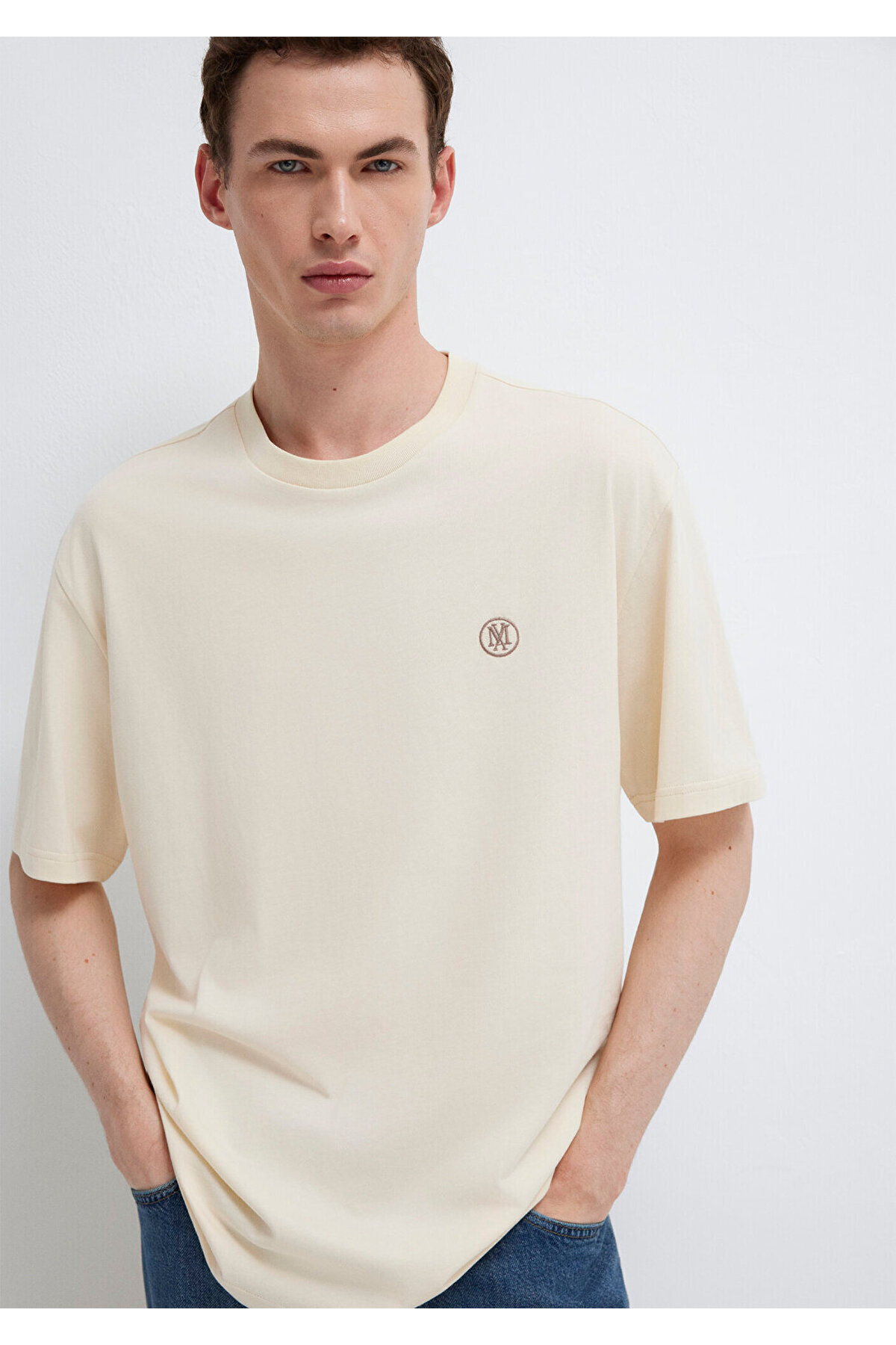 Mavi 2li Mühür Logo İşlemeli Erkek Basic Tişört Loose Fit / Bol Rahat Kesim 0612545-70072 görsel 3