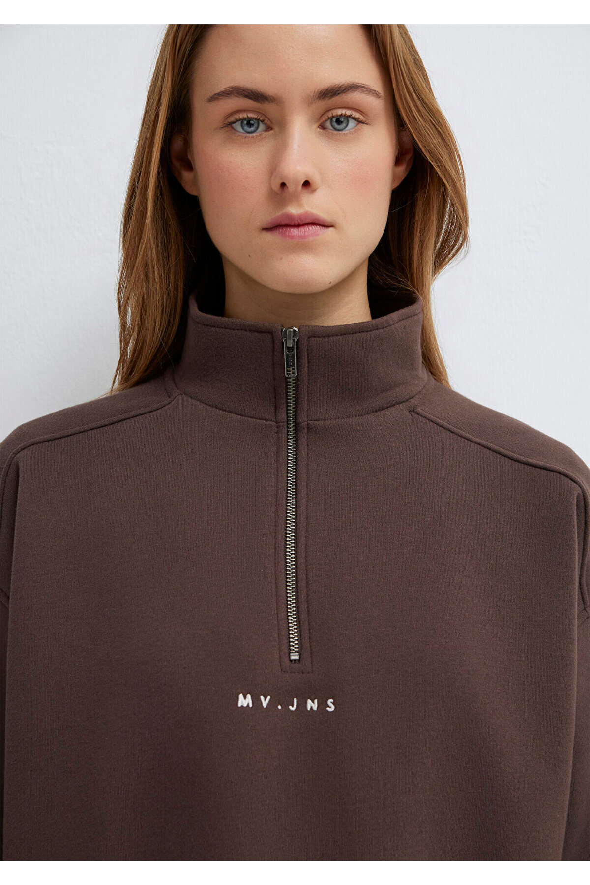 Mavi MVJNS Nakışlı Yarı Fermuarlı Kahverengi Sweatshirt 1S10533-71603 görsel 7