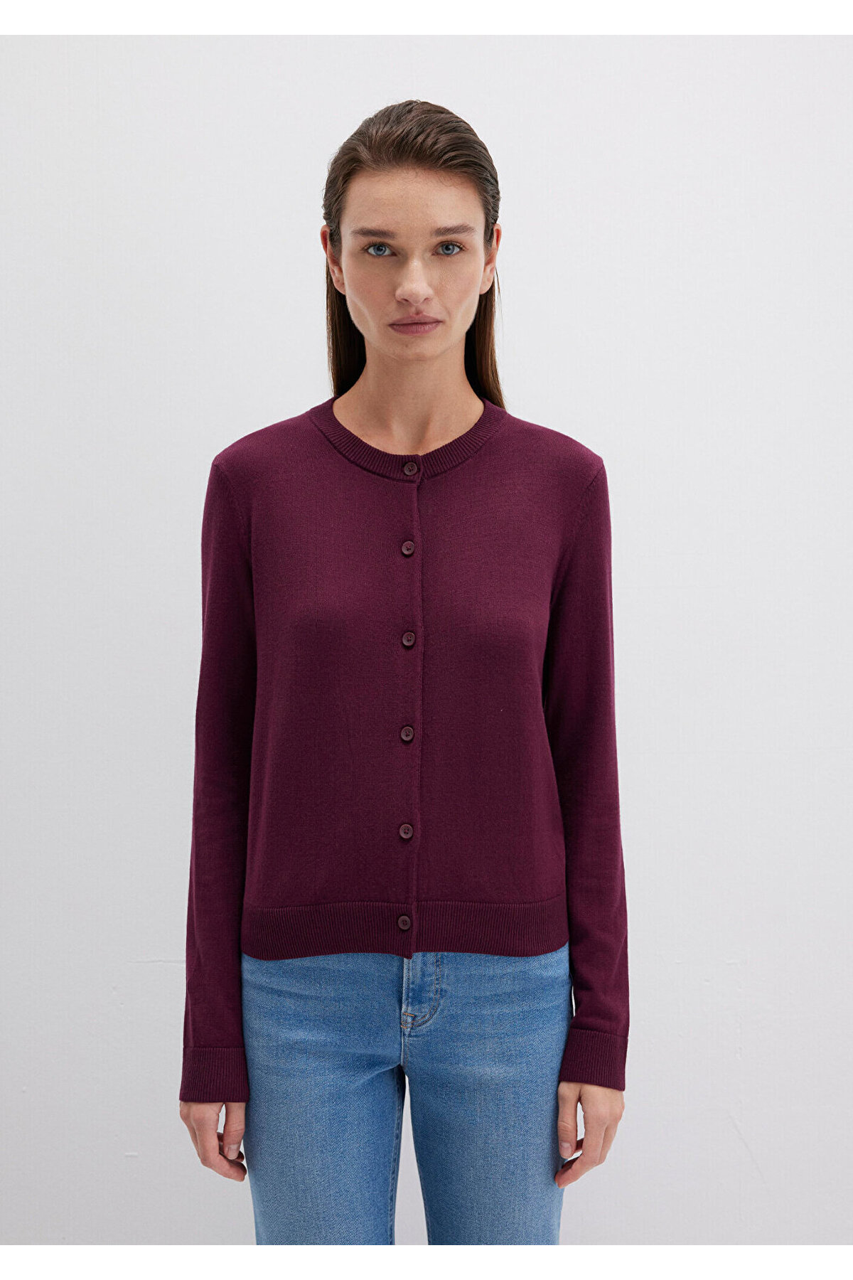 Mavi Yün Karışımlı Düğmeli Bordo Hırka Slim Fit / Dar Kesim 1710713-87830 görsel 3