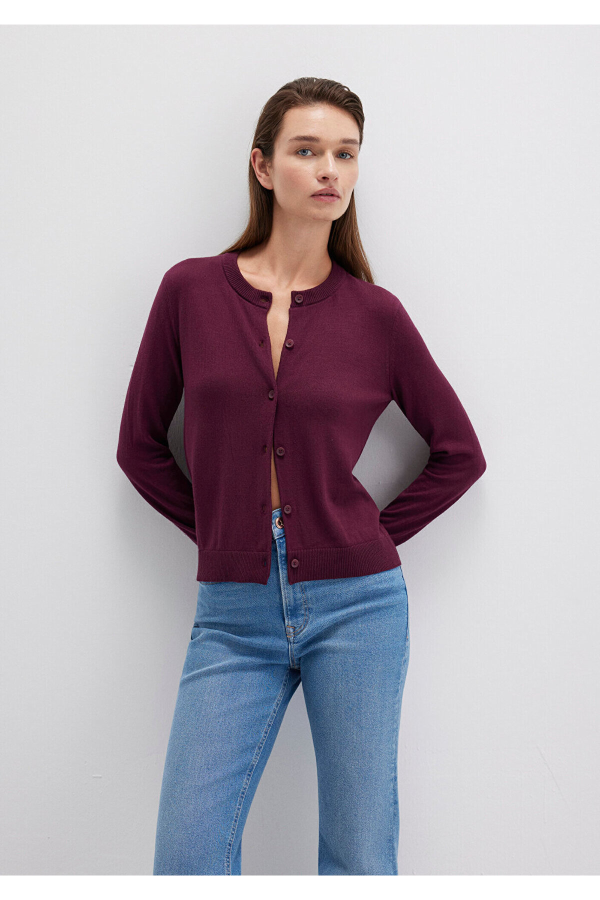 Mavi Yün Karışımlı Düğmeli Bordo Hırka Slim Fit / Dar Kesim 1710713-87830 görsel 2