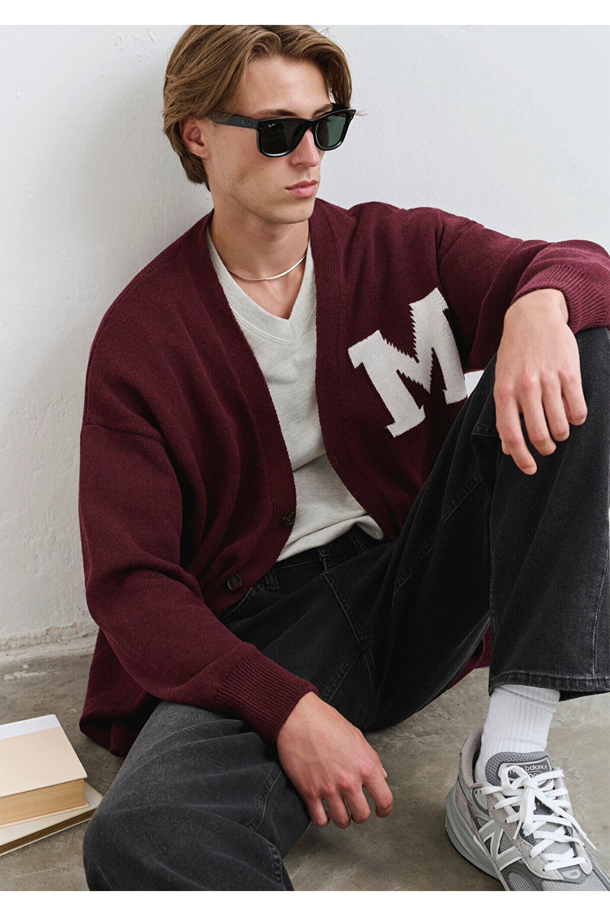 Mavi M Baskılı Bordo Hırka Oversize / Geniş Kesim 0710288-70414 görsel 2