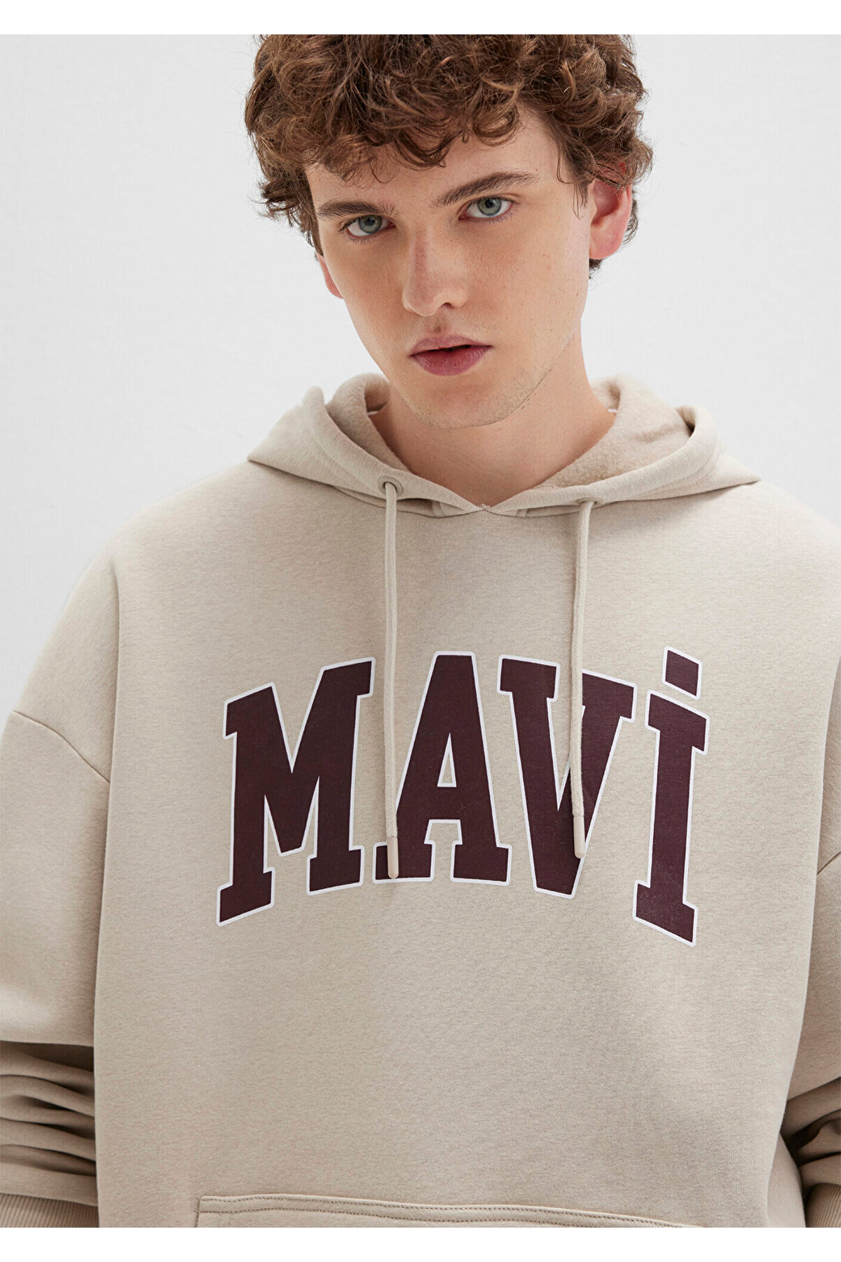 Mavi Logo Baskılı Kapüşonlu Bej Sweatshirt 067149-70004 görsel 3
