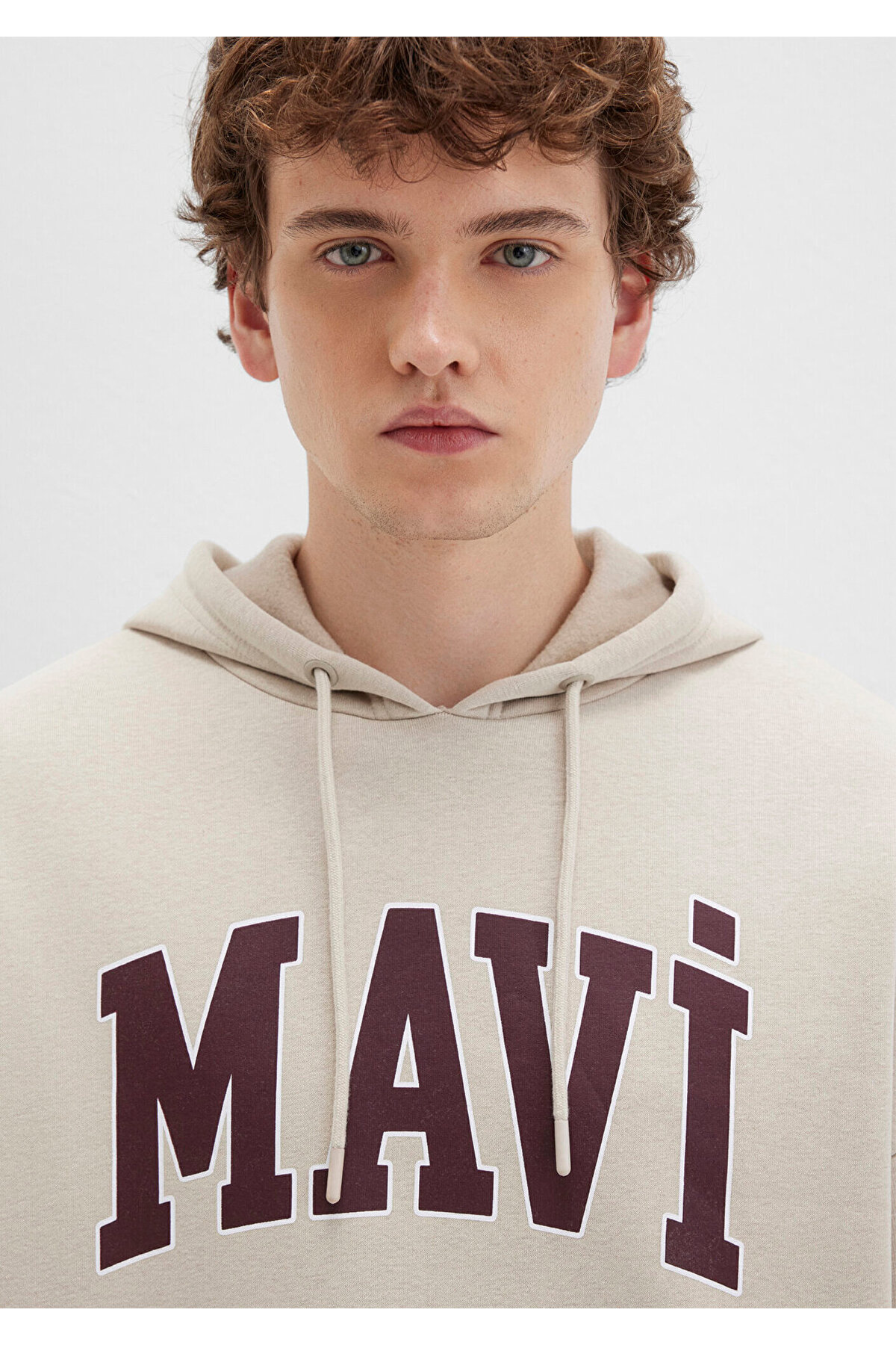 Mavi Logo Baskılı Kapüşonlu Bej Sweatshirt 067149-70004 görsel 6