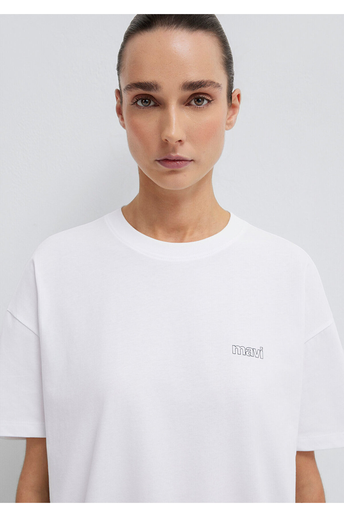Mavi Logo Baskılı Beyaz Tişört Loose Fit / Bol Rahat Kesim 1611309-620 görsel 7