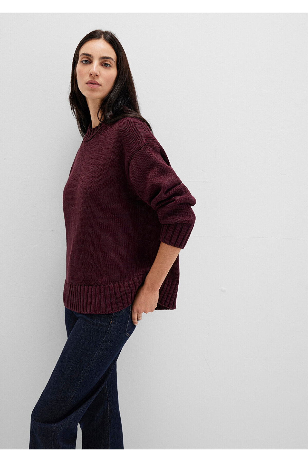 Mavi Bisiklet Yaka Bordo Kazak Oversize / Geniş Kesim 1710516-70434 görsel 4