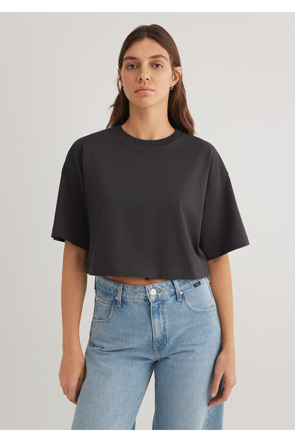 Mavi Antrasit Crop Basic Tişört Crop / Kısa Kesim 1612377-70087 görsel 3