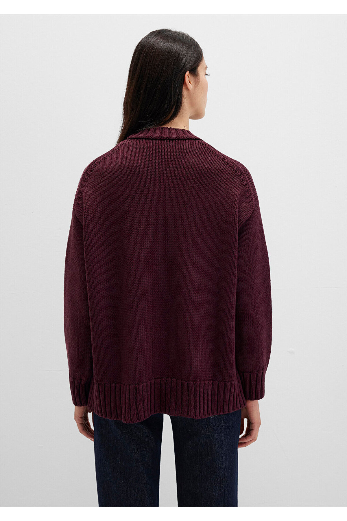 Mavi Bisiklet Yaka Bordo Kazak Oversize / Geniş Kesim 1710516-70434 görsel 6