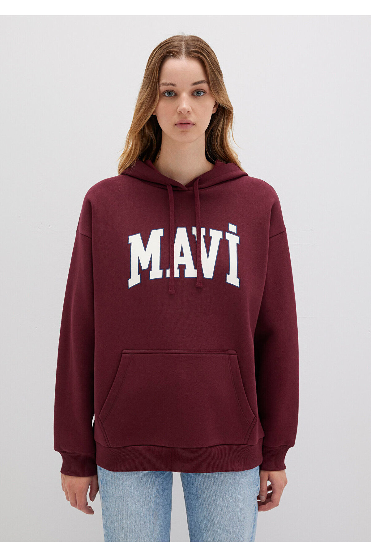 Mavi Logo Baskılı Kapüşonlu Bordo Sweatshirt 1600361-85493 görsel 4