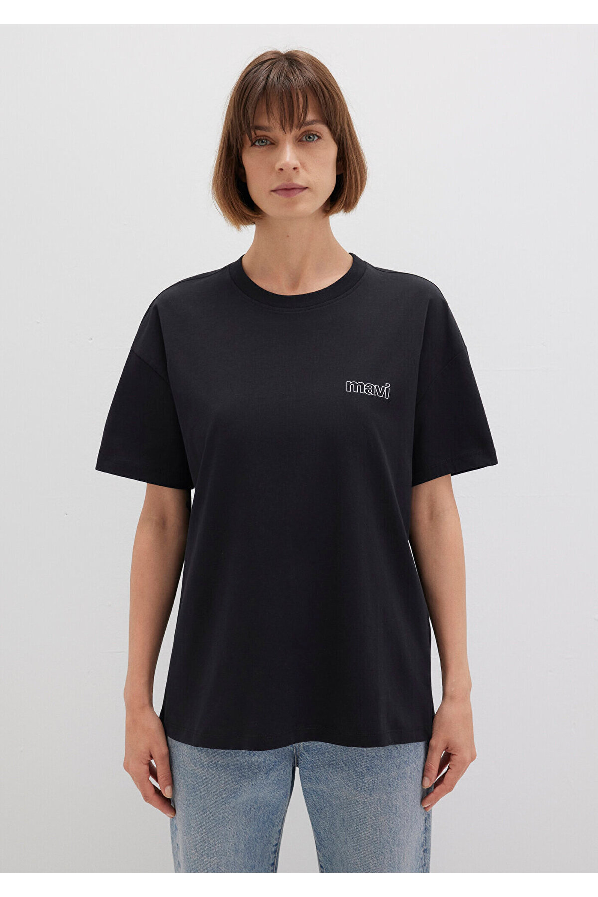 Mavi Logo Baskılı Siyah Tişört Loose Fit / Bol Rahat Kesim 1611309-900 görsel 4