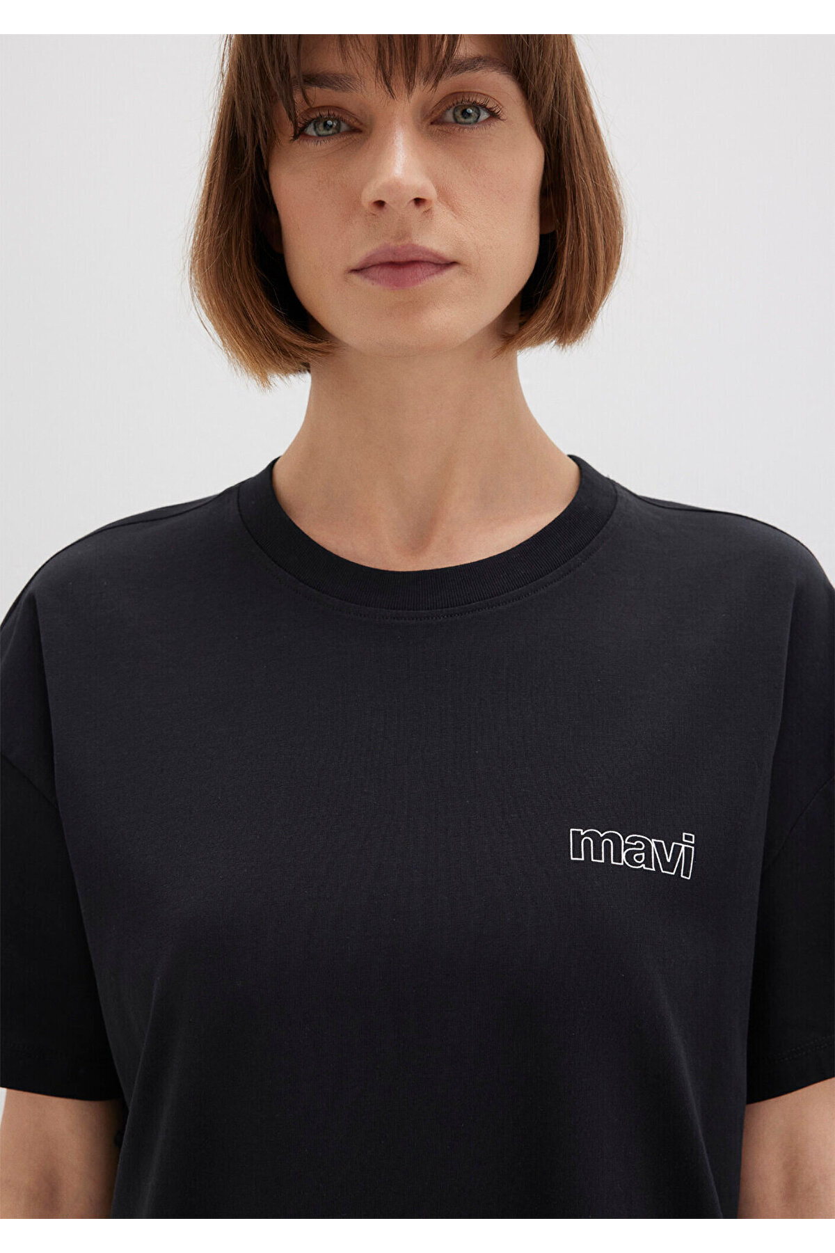 Mavi Logo Baskılı Siyah Tişört Loose Fit / Bol Rahat Kesim 1611309-900 görsel 6