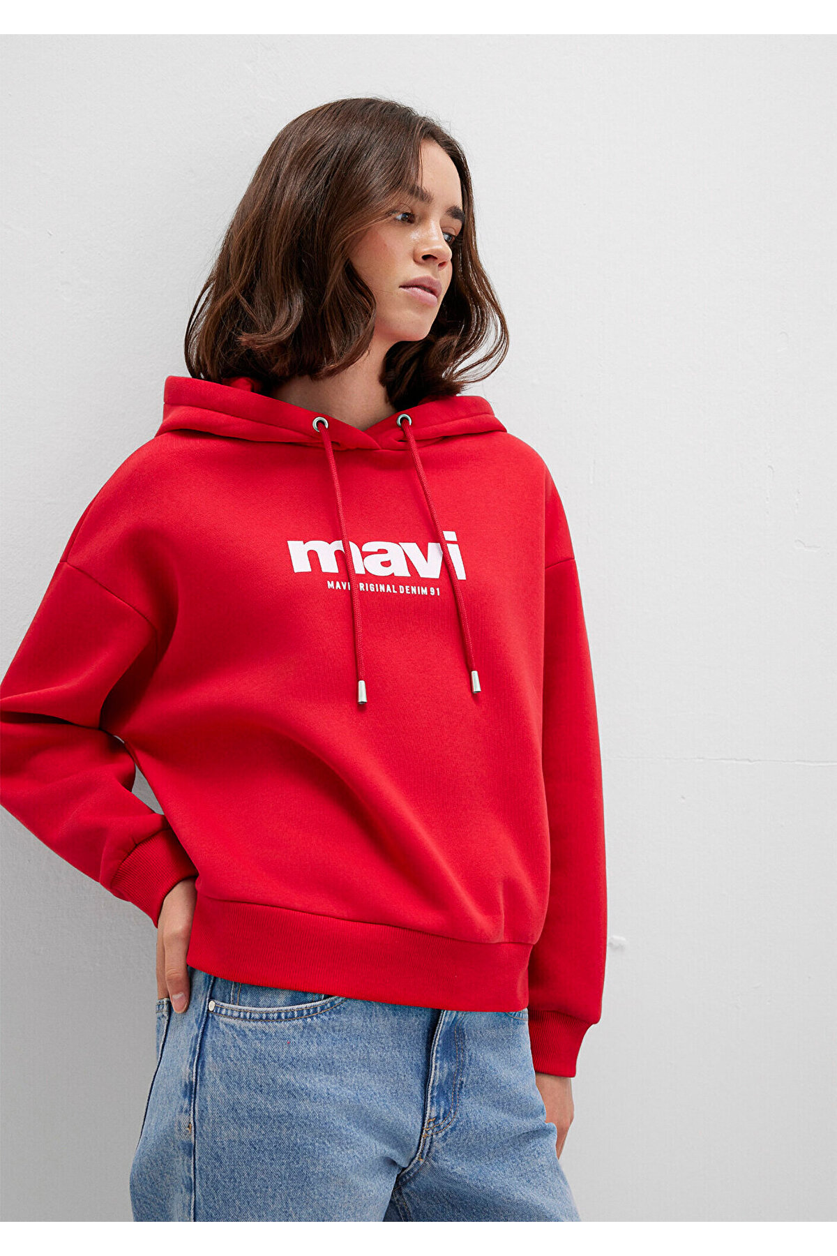 Mavi Logo Baskılı Kapüşonlu Kırmızı Sweatshirt 168334-35476 görsel 2