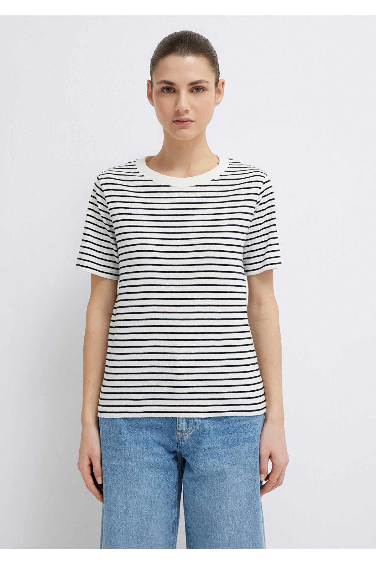 Mavi Siyah Çizgili Tişört Regular Fit / Normal Kesim 1611653-85143 görsel 3