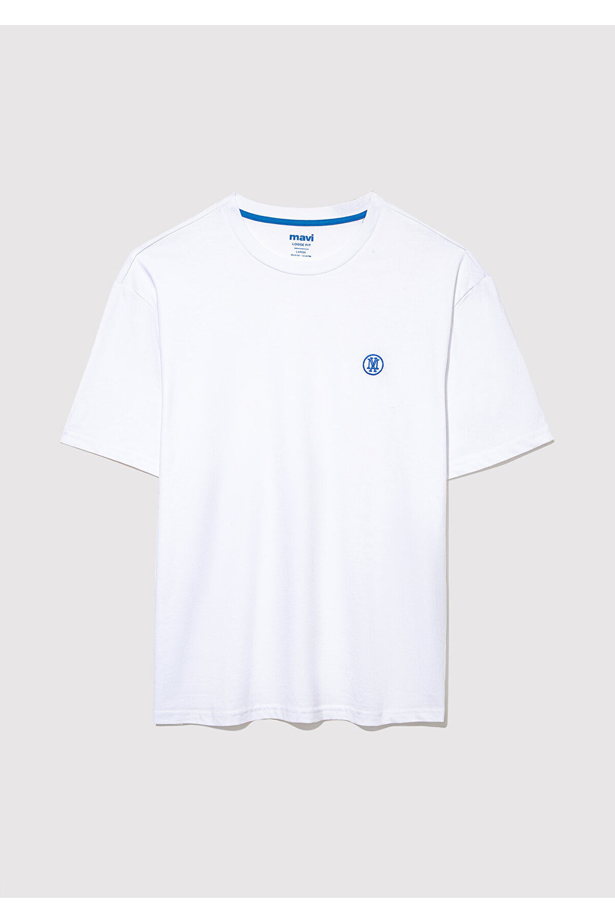 Mavi 2li Mühür Logo İşlemeli Erkek Basic Tişört Loose Fit / Bol Rahat Kesim 0612545-620 görsel 7