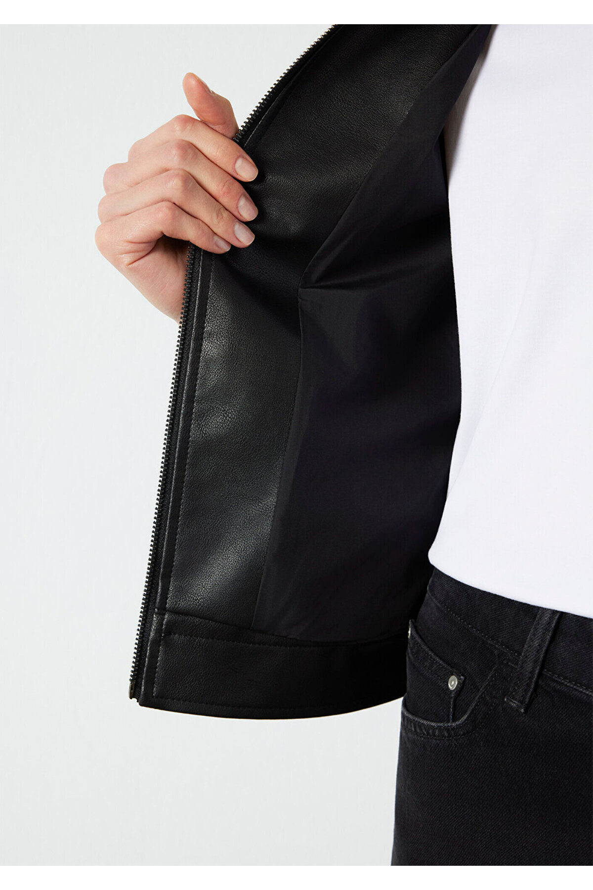 Mavi Siyah Suni Deri Ceket Fitted / Vücuda Oturan Kesim 1110598-900 görsel 7