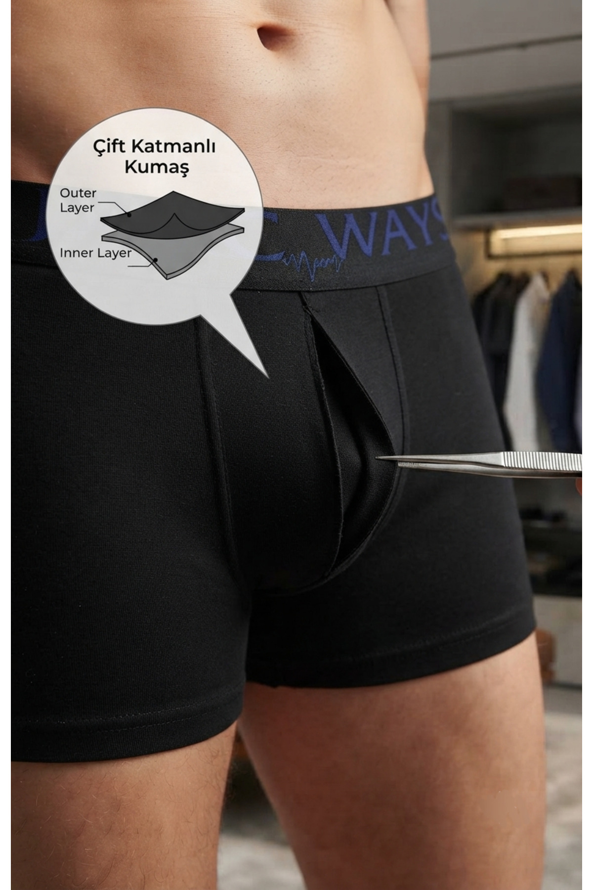 JAKC WAYS Erkek Boxer Siyah 6'lı Premium Pamuklu Esnek Boxer görsel 4