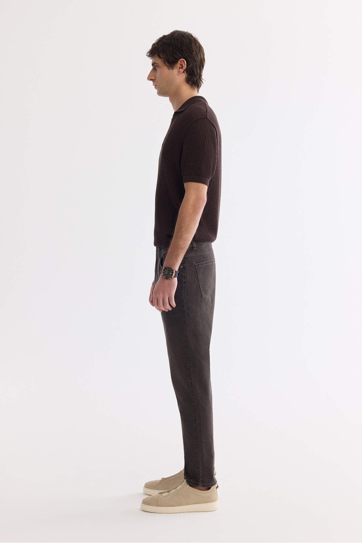 Avva Erkek Kahverengi Eskitme Yıkamalı Pamuklu Elastan Madrid Comfort Slim Fit Jean Pantolon A61Y3511 görsel 3