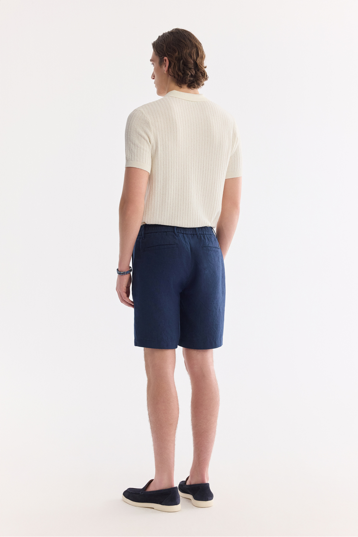 Avva Erkek Lacivert Beli Lastikli %100 Keten Relaxed Fit Şort B003732 görsel 4
