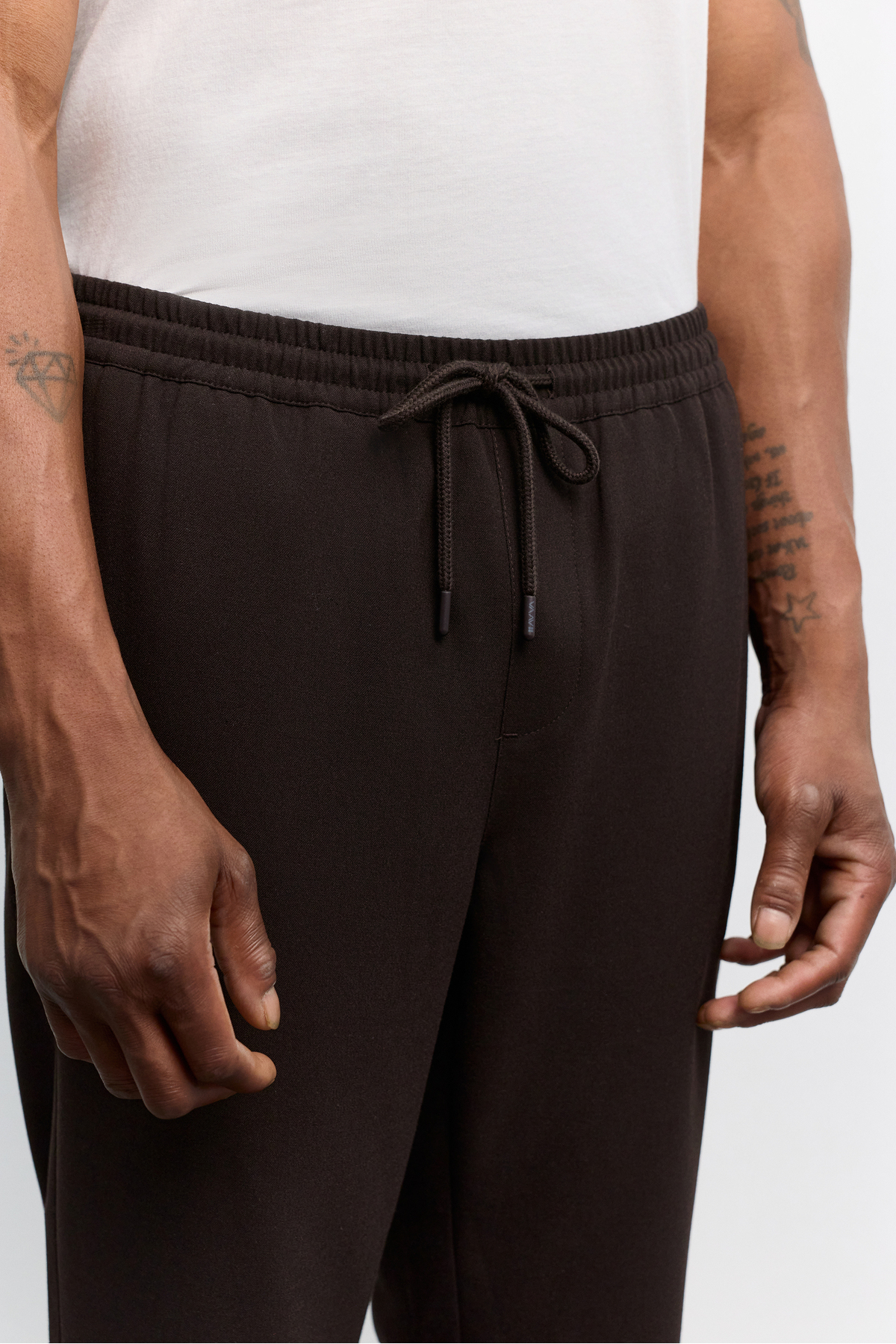 Avva Erkek Kahverengi Beli Lastikli Bağcıklı Duble Paça Jogger Relaxed Fit Pantolon E003000 görsel 2