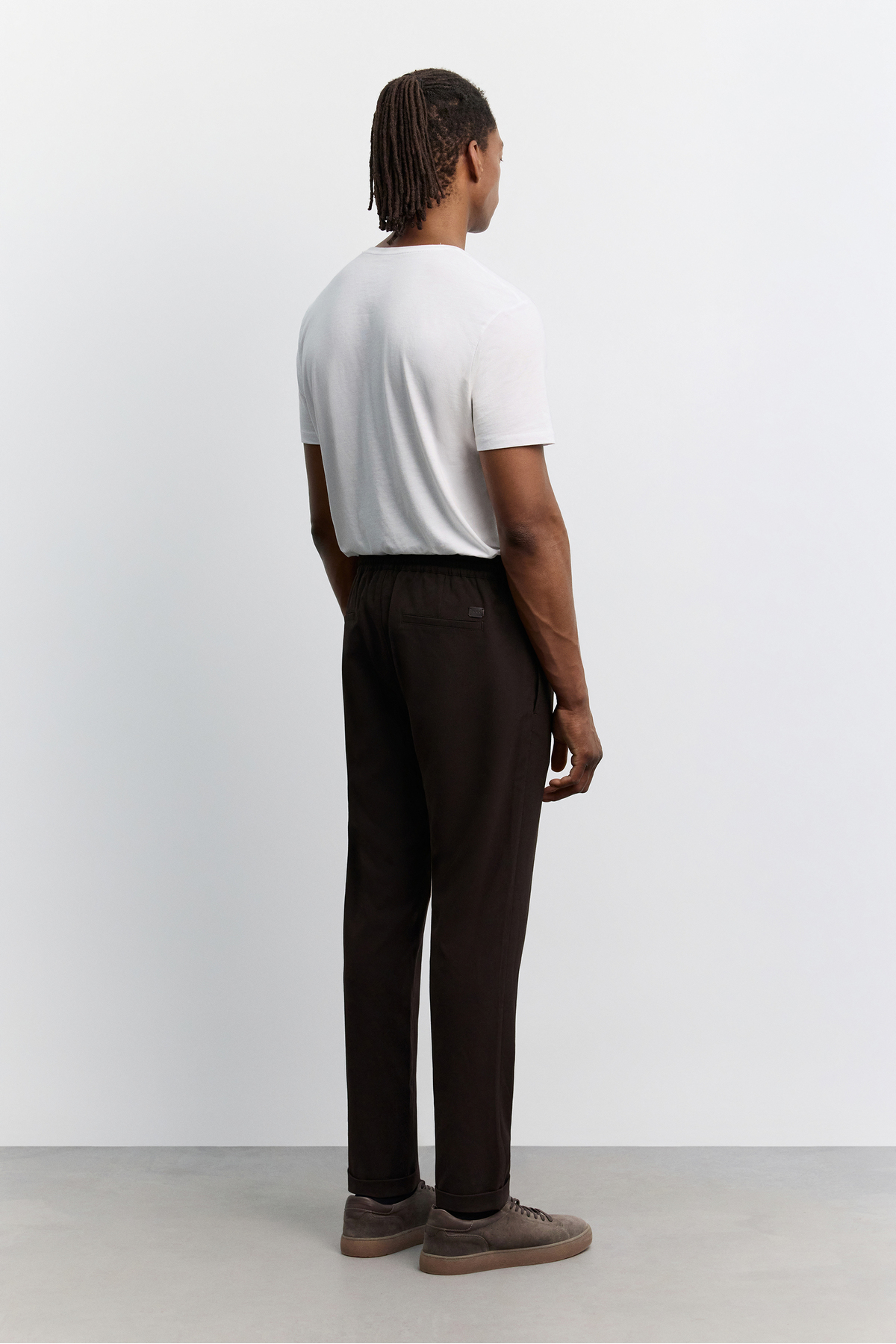 Avva Erkek Kahverengi Beli Lastikli Bağcıklı Duble Paça Jogger Relaxed Fit Pantolon E003000 görsel 5