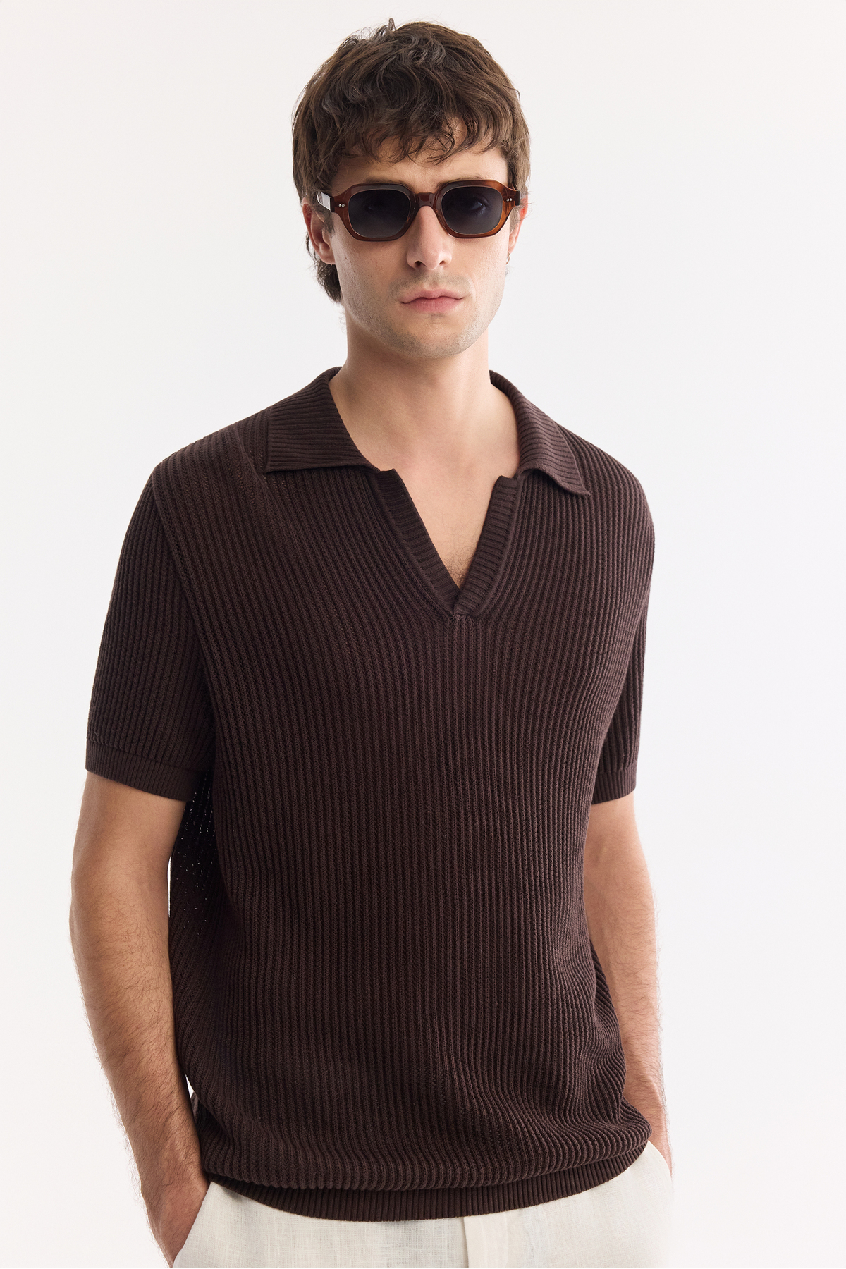 Avva Erkek Kahverengi Polo Yaka Soft Touch Comfort Fit Triko T-Shirt A61Y5045 görsel 4