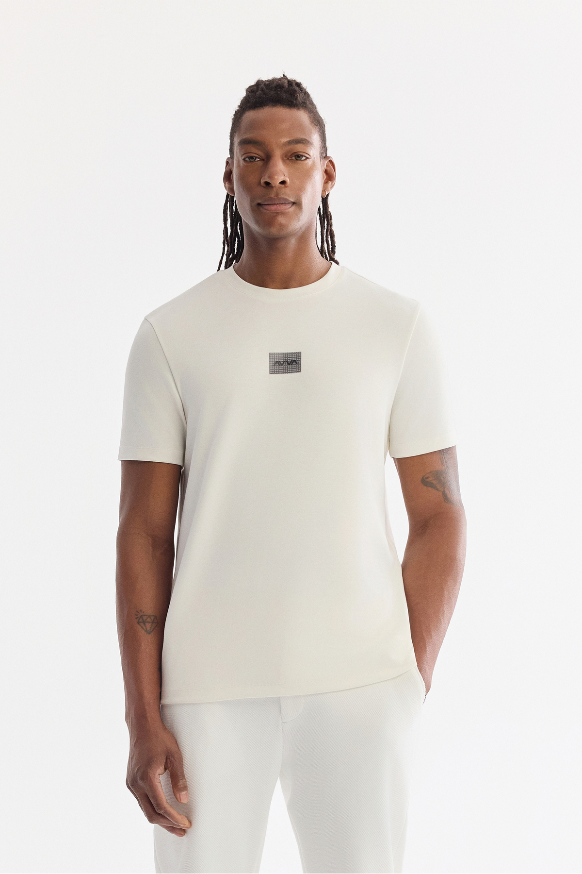 Avva Erkek Ekru Bisiklet Yaka Viskon Karışımlı Baskılı Bi-Stretch İnterlok Regular Fit T-shirt A61Y1059