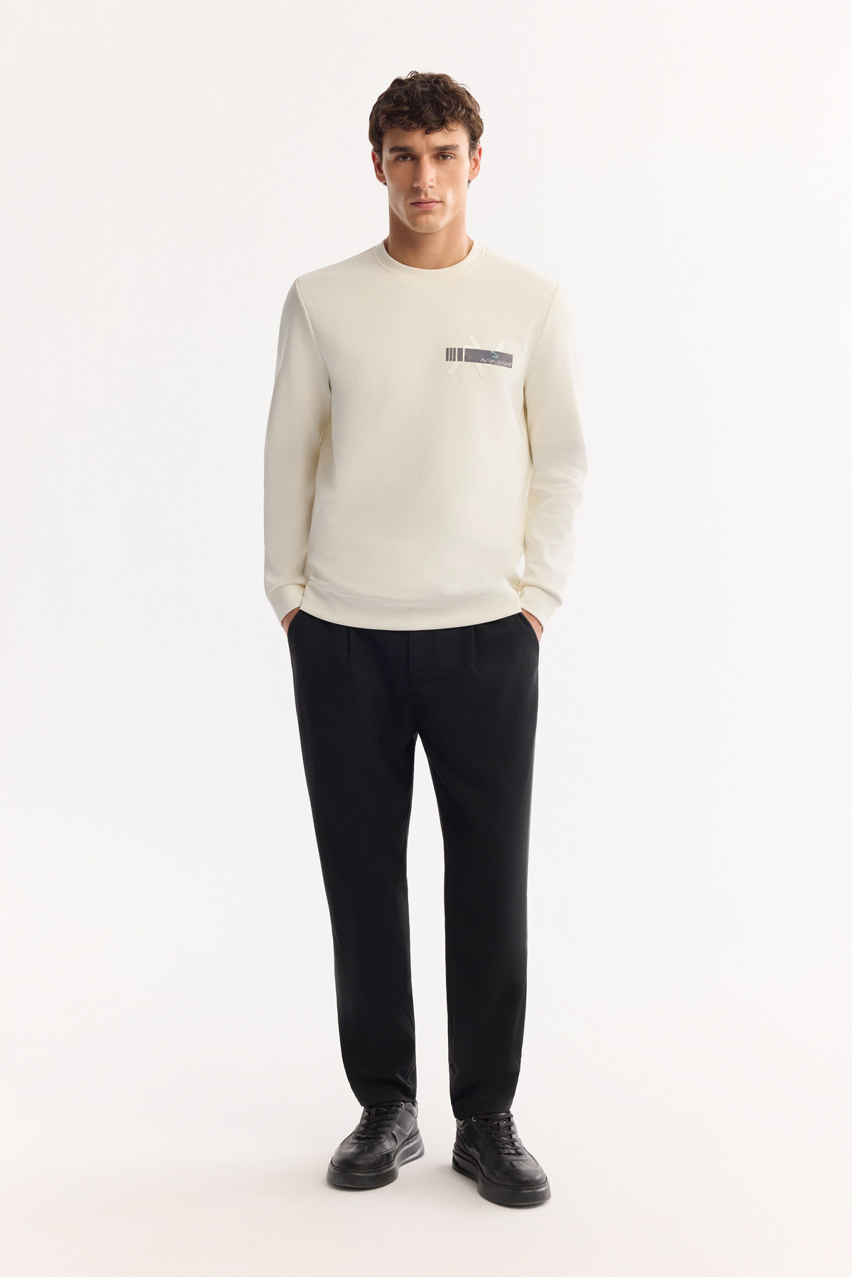 Avva Erkek Ekru Bisiklet Yaka Pamuklu Bi-Stretch Baskılı Regular Fit Sweatshirt A52Y1260 görsel 5