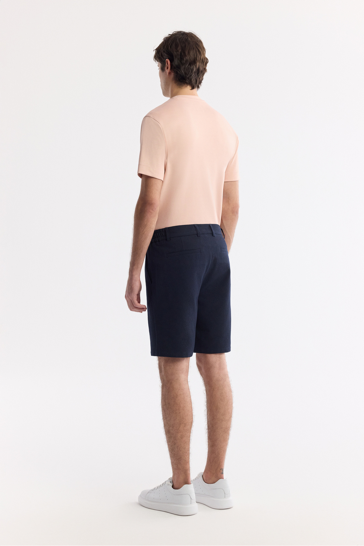 Avva Erkek Lacivert Yanı Lastikli Gofreli Bi-Stretch Slim Fit Chino Şort A51Y3730 görsel 3