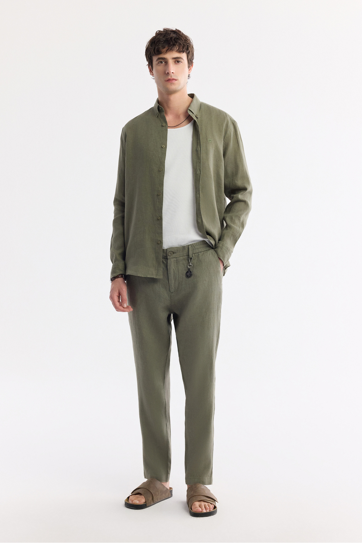 Avva Erkek Haki Beli Lastikli %100 Keten Relaxed Fit Pantolon B003032 görsel 7