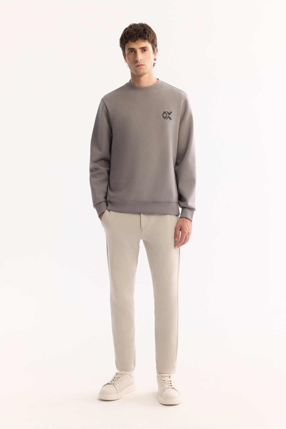 Avva Erkek Gri Bisiklet Yaka Pamuklu Bi-Stretch Basic Regular Fit Sweatshirt A52Y1328 görsel 5