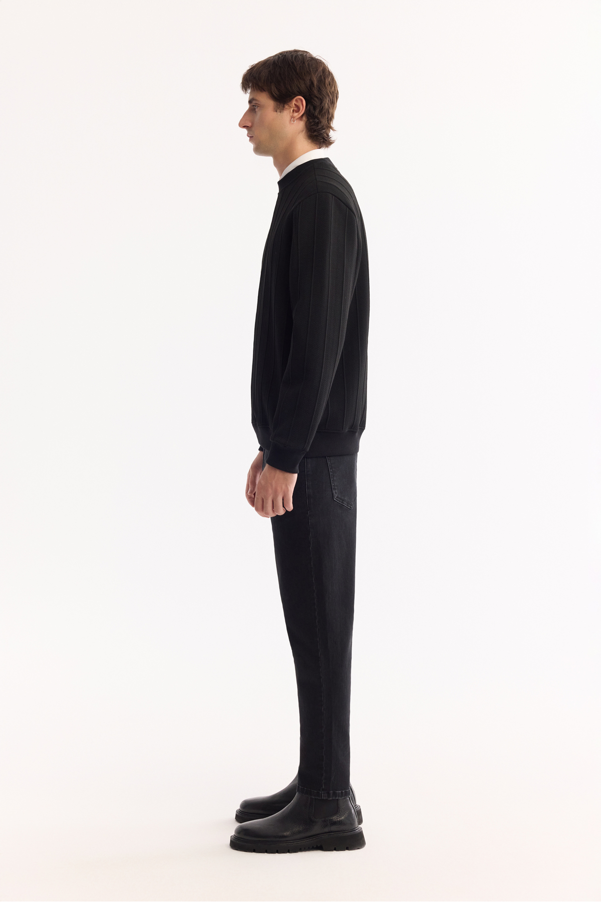 Avva Erkek Siyah Bisiklet Yaka Çizgili Elastan Regular Fit Sweatshirt A52Y1218 görsel 5