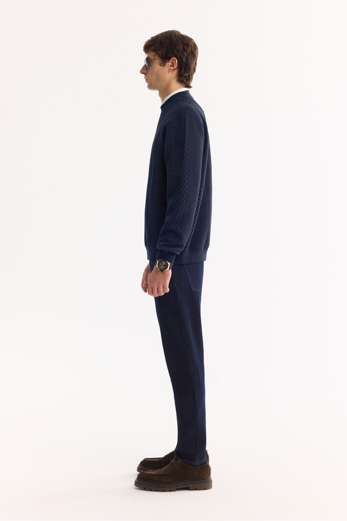 Avva Erkek Lacivert Bisiklet Yaka Dokulu Elastan Regular Fit Sweatshirt A52Y1220 görsel 5