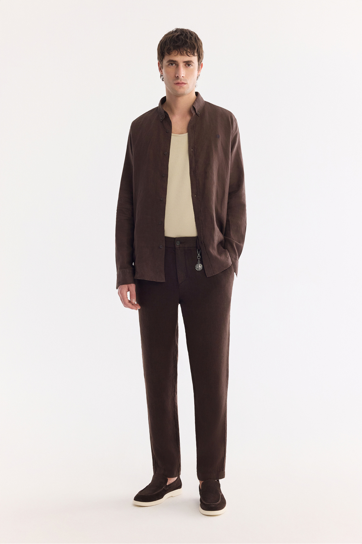 Avva Erkek Kahve Beli Lastikli %100 Keten Relaxed Fit Pantolon B003032 görsel 2