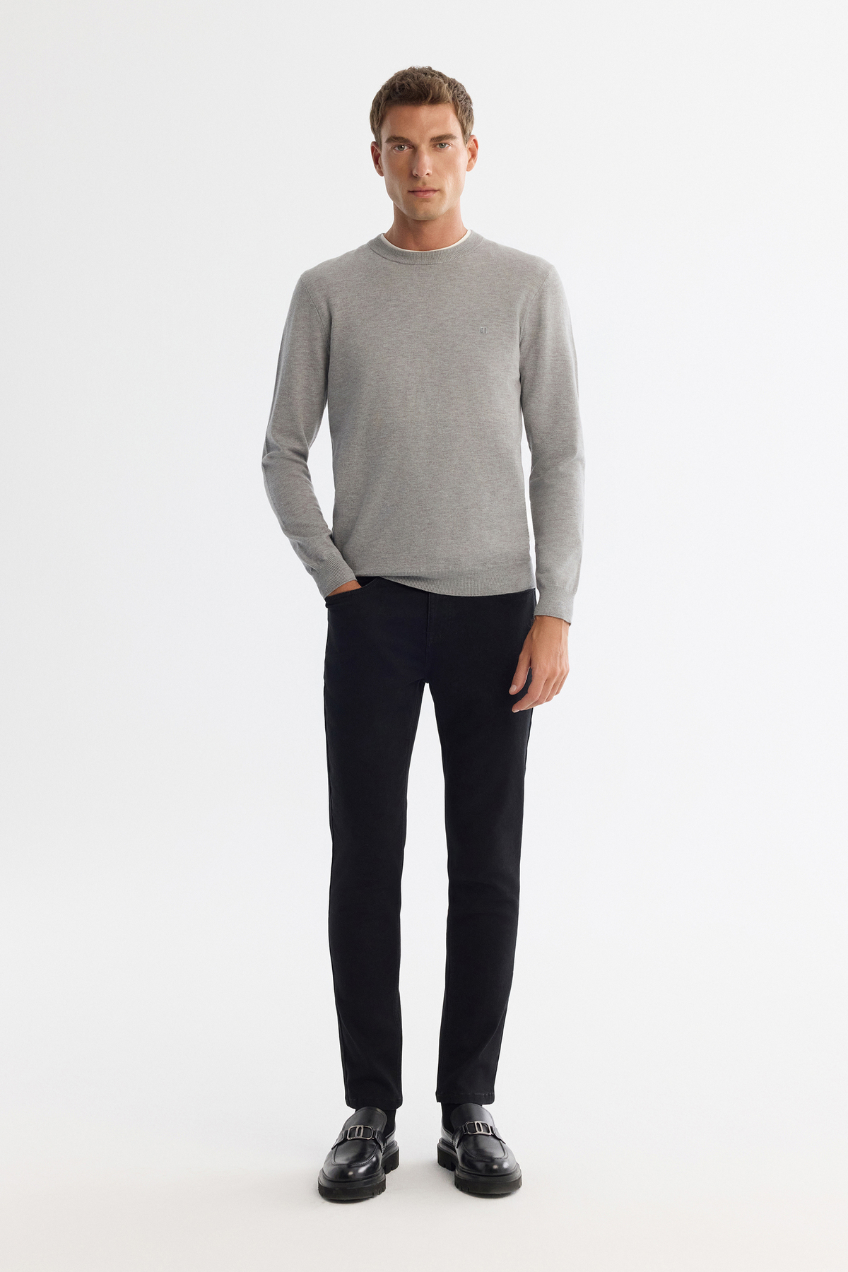 Avva Erkek Gri Viskon Bisiklet Yaka Triko Regular Fit Kazak B005132 görsel 6
