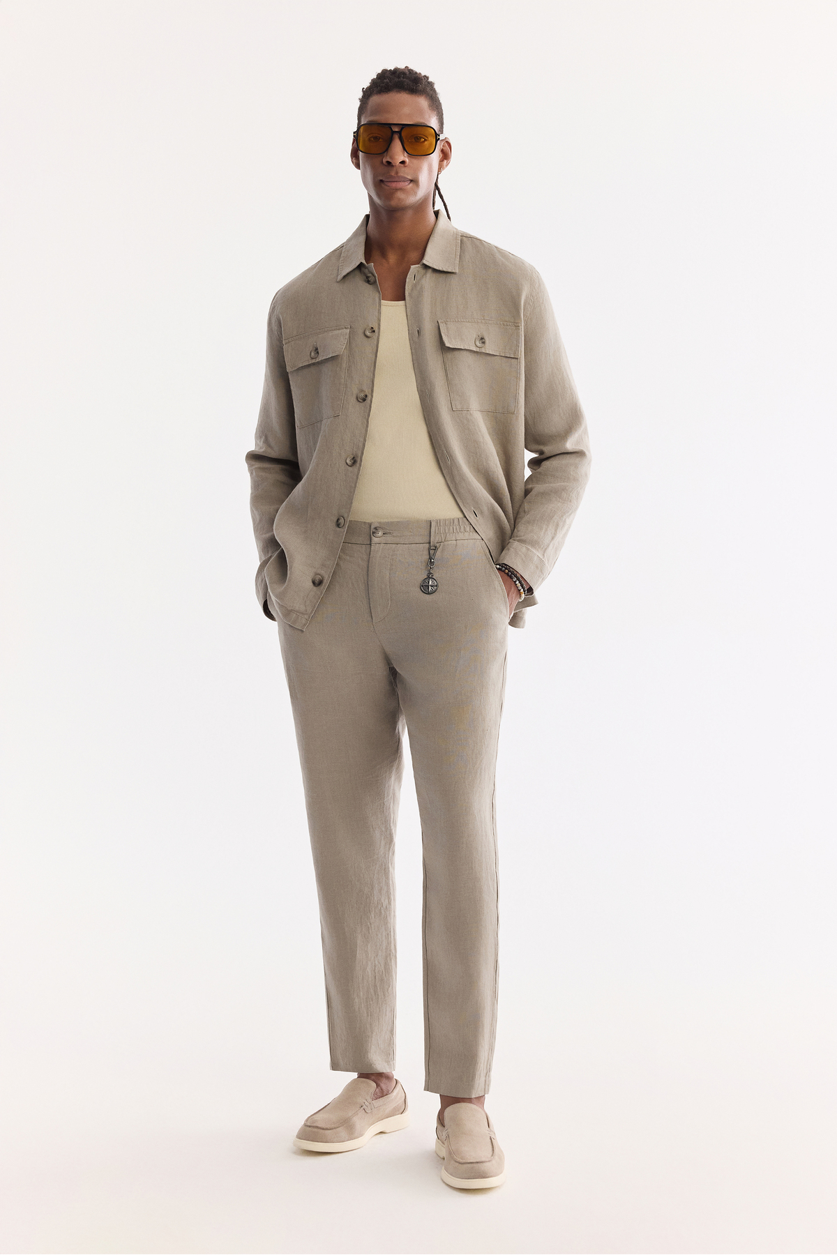 Avva Erkek Gri Beli Lastikli %100 Keten Relaxed Fit Pantolon B003032 görsel 2