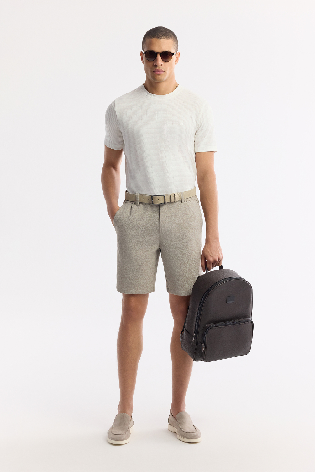Avva Erkek Bej Yanı Lastikli Gofreli Bi-Stretch Slim Fit Chino Şort A51Y3730 görsel 7