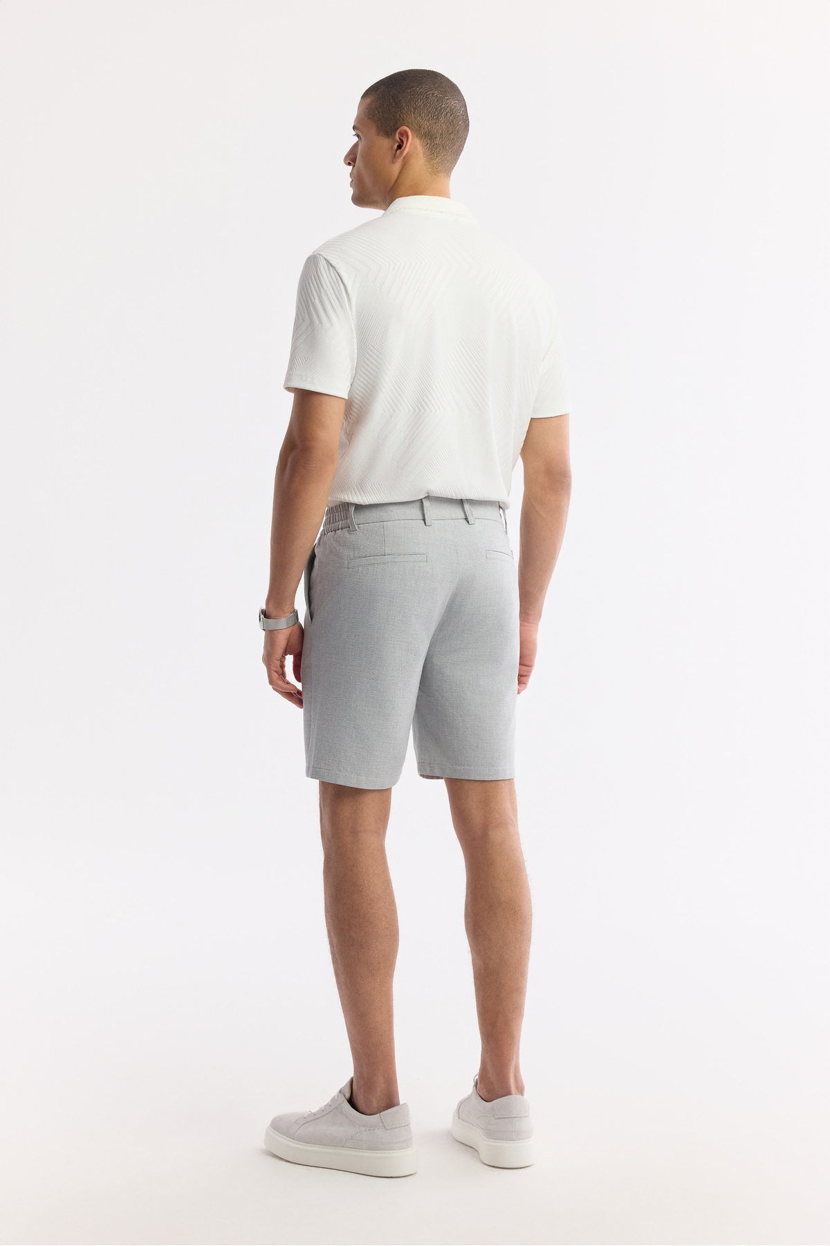Avva Erkek Açık Gri Yanı Lastikli Gofreli Bi-Stretch Slim Fit Chino Şort A51Y3730 görsel 3