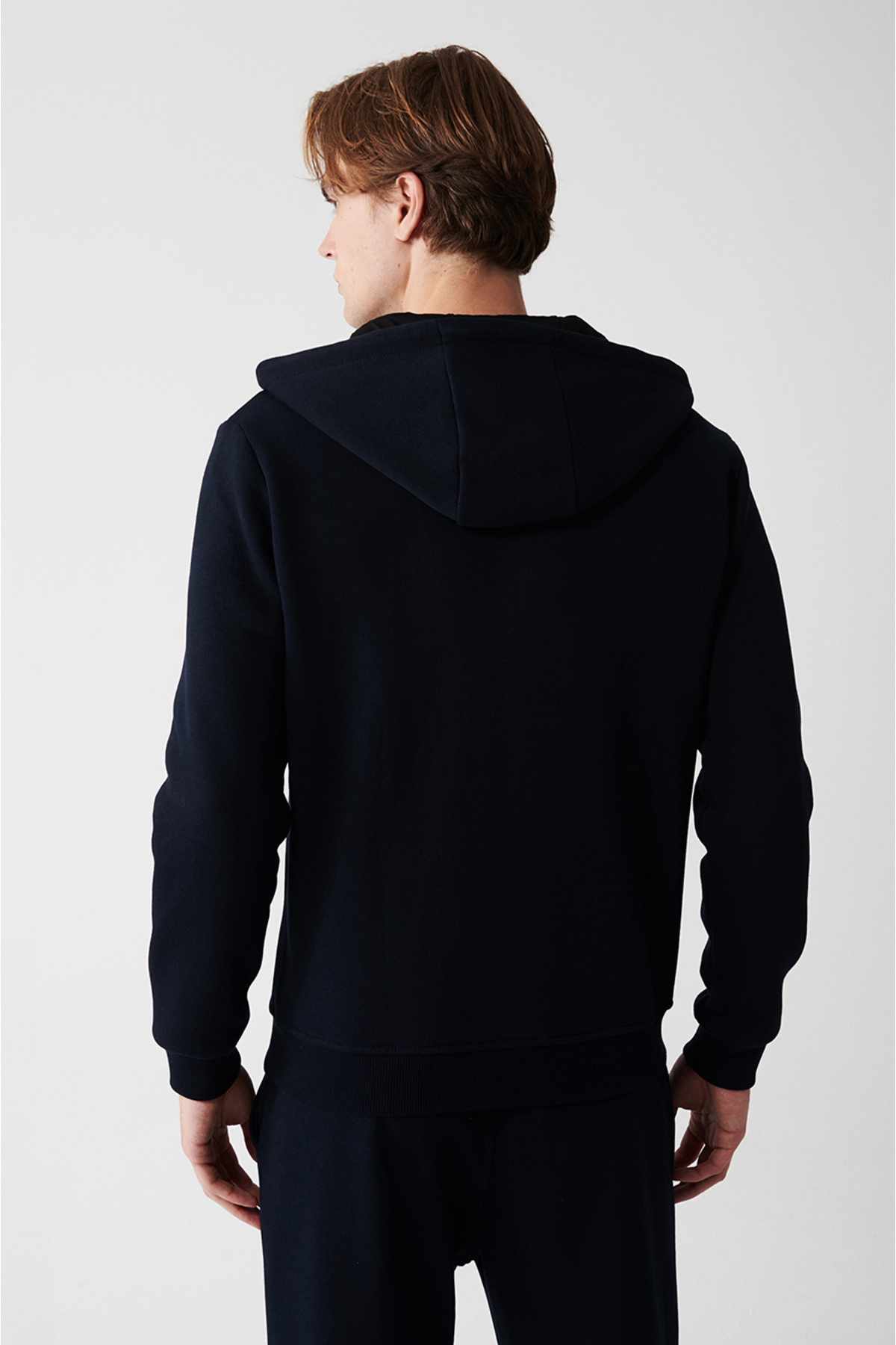 Avva Erkek Lacivert Kapüşonlu 3 İplik Şardonlu Fermuarlı Regular Fit Sweatshirt E001019 görsel 4