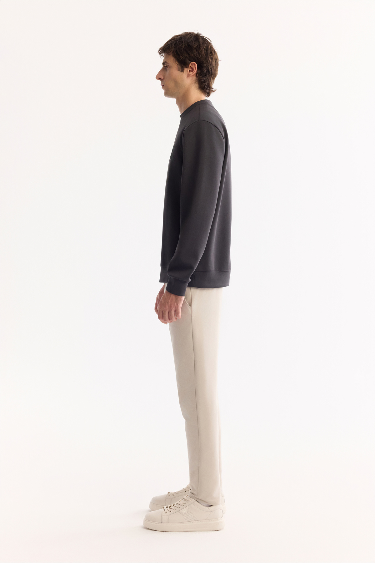 Avva Erkek Antrasit Bisiklet Yaka Pamuklu Bi-Stretch Basic Regular Fit Sweatshirt A52Y1328 görsel 3