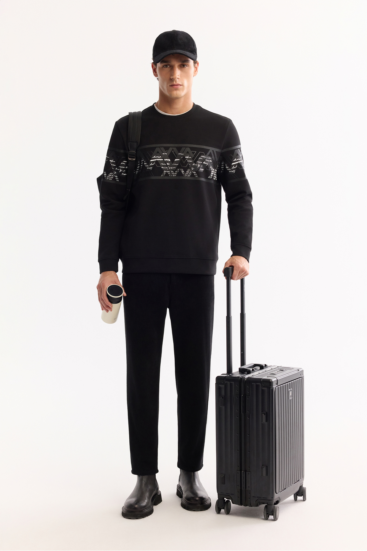 Avva Erkek Siyah Bisiklet Yaka Pamuklu Bi-Stretch Baskılı Regular Fit Sweatshirt A52Y1256 görsel 6