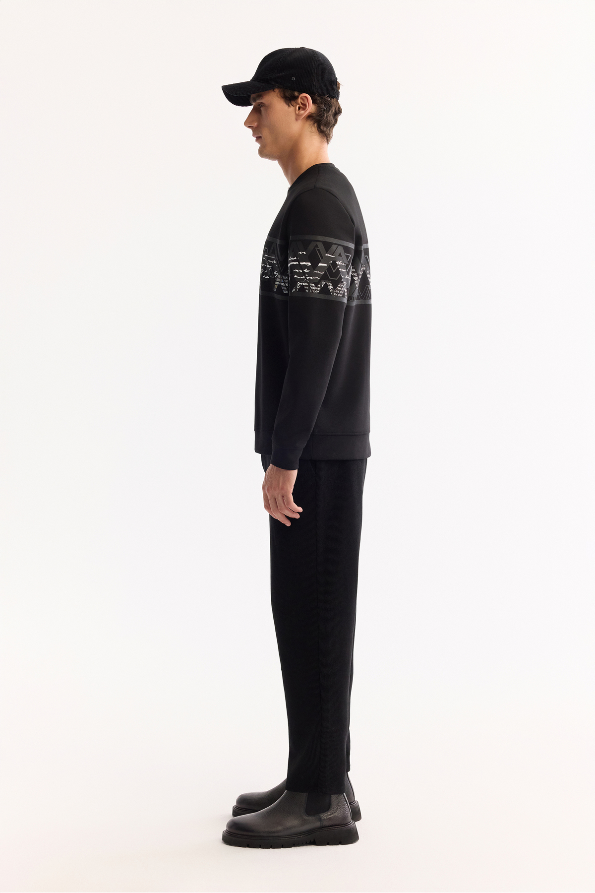 Avva Erkek Siyah Bisiklet Yaka Pamuklu Bi-Stretch Baskılı Regular Fit Sweatshirt A52Y1256 görsel 3