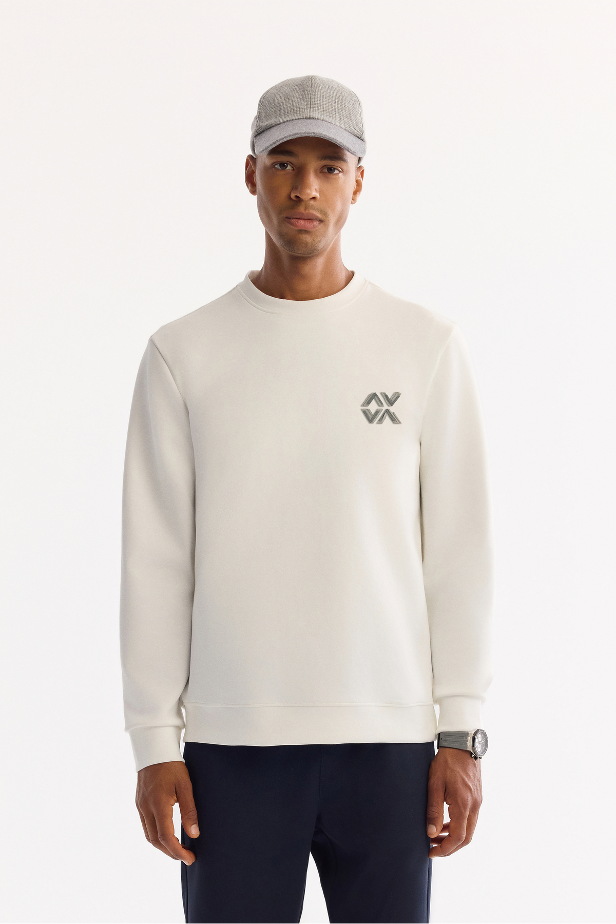 Avva Erkek Ekru Bisiklet Yaka Pamuklu Bi-Stretch Basic Regular Fit Sweatshirt A52Y1328