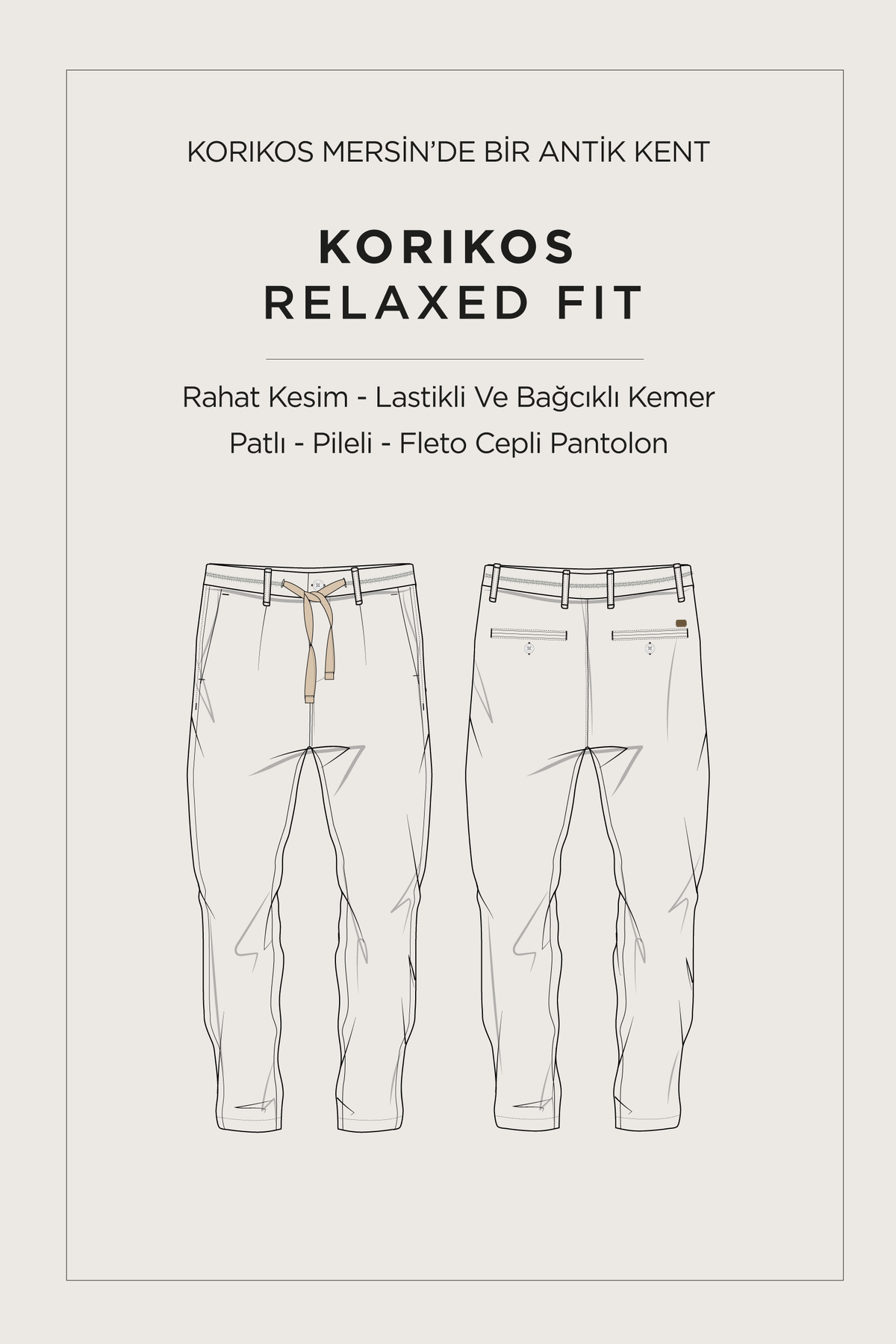 Avva Erkek Kırık Beyaz Beli Bağcıklı Keten Karışımlı Chino Relaxed Fit Pantolon B003036 görsel 8
