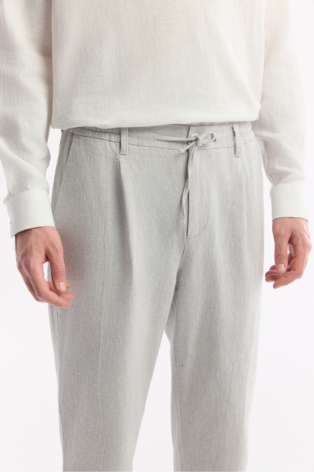 Avva Erkek Gri Beli Bağcıklı Keten Karışımlı Chino Relaxed Fit Pantolon B003036 görsel 4