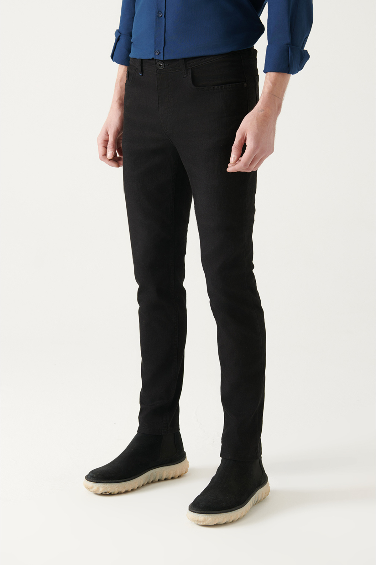 Avva Erkek Siyah Eskitme Yıkamalı Esnek Berlin Slim Fit Jean Pantolon B003502 görsel 2