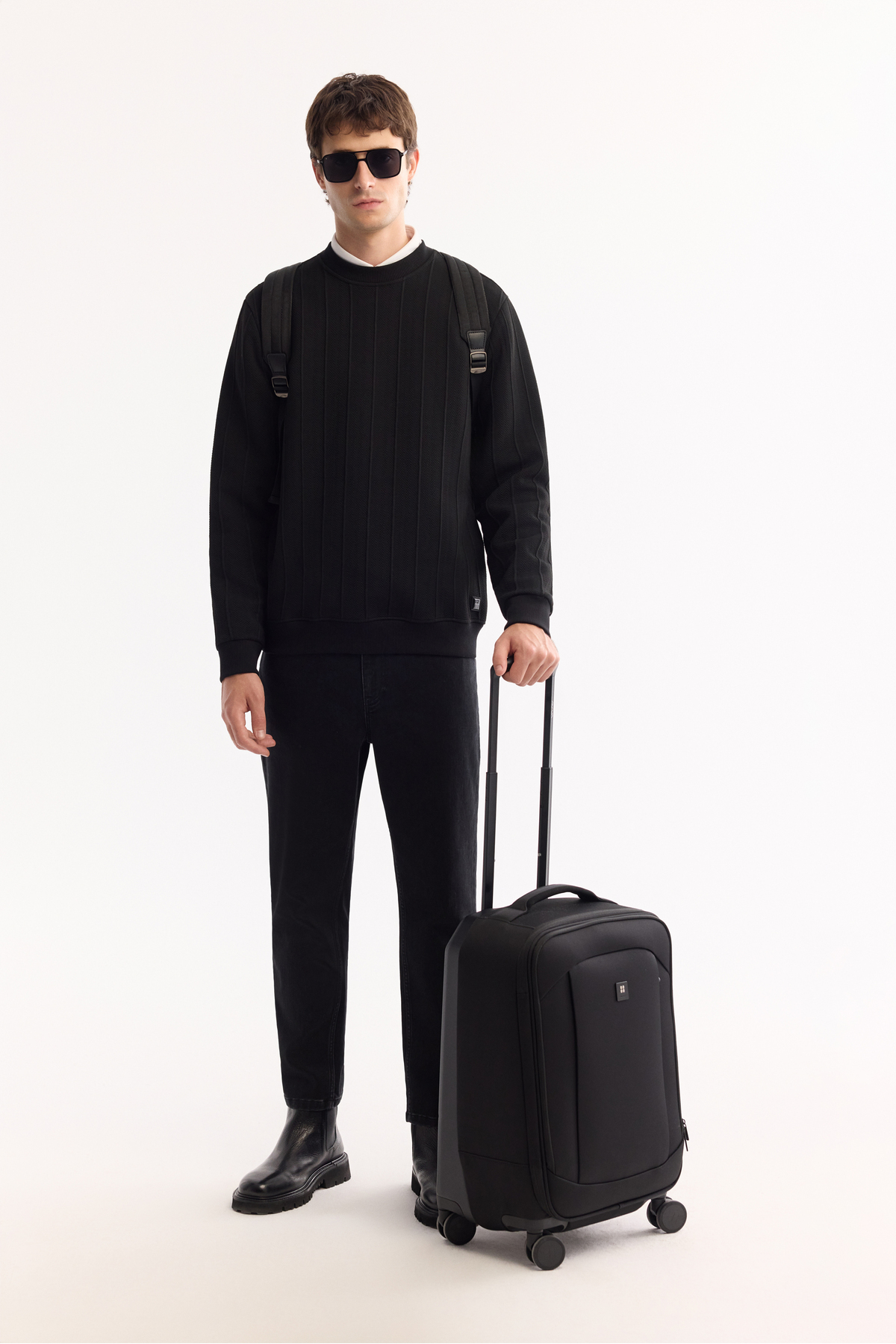 Avva Erkek Siyah Bisiklet Yaka Çizgili Elastan Regular Fit Sweatshirt A52Y1218 görsel 8